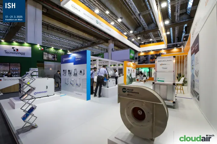 Sodeca Group stand with a Marelli Ventilazione stainless centrifugal fan at ISH 2025
