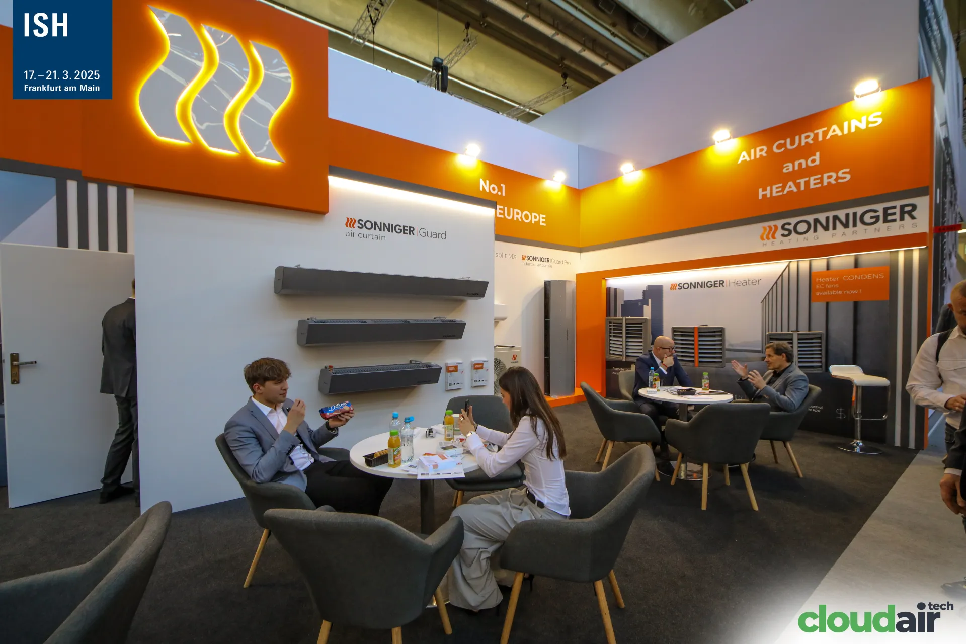 Sonniger Guard air curtains and Heater display under backlit logo at ISH 2025