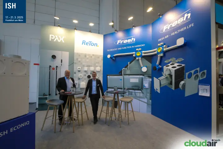 Staff at bar tables on the Fresh ventilation stand at ISH 2025