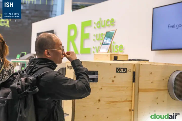 Swegon GOLD RX air handling unit clad in plain wooden boards at ISH 2025