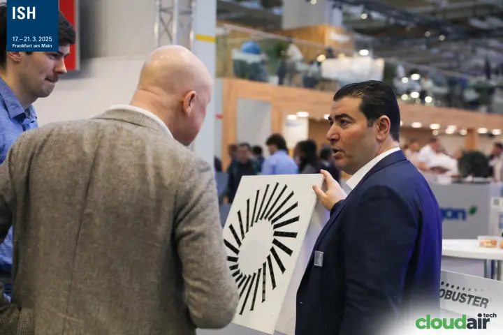 Swirl ceiling diffuser presented to visitors in a stand discussion