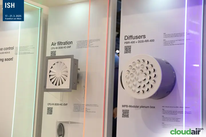 Swirl diffusers and ceiling filtration plenums on lit display panels