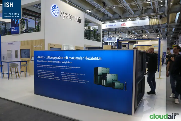 Systemair double-deck stand with Geniox air handling unit panel at ISH 2025