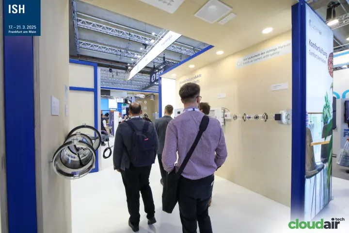 Systemair fire safety product corridor with dampers mounted on plywood walls at ISH 2025