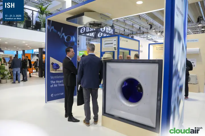 Systemair plug fan module beside the 'Heart of Air Treatment' panel