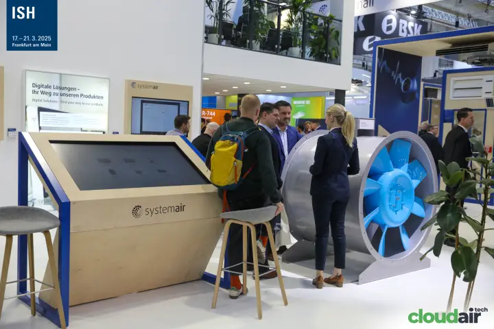 Systemair touchscreen table and large axial fan with visitors
