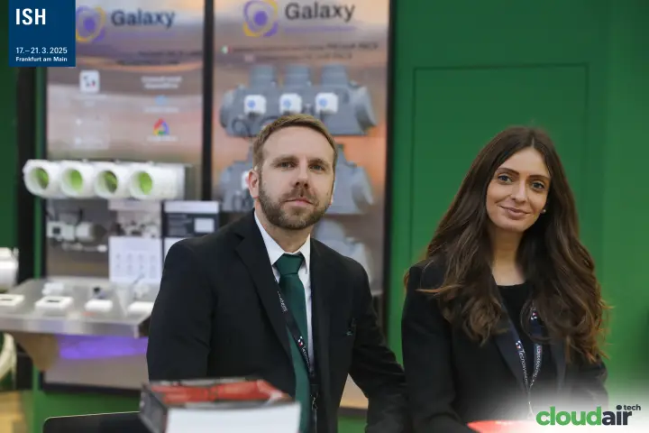 Tecnosystemi staff in front of the Galaxy zoning system panels at ISH 2025