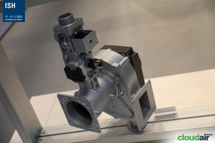 Top view of a gas premix blower with valve and actuator at ISH 2025