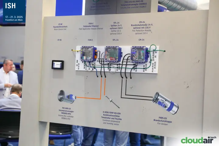 TROX X-modules wiring board linking room unit, sensors and fire damper at ISH 2025