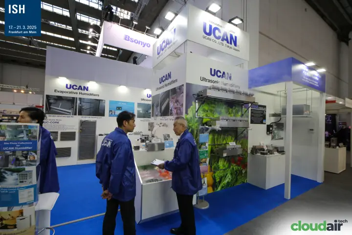 UCAN stand presenting evaporative and ultrasonic humidifiers at ISH 2025