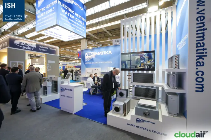 Ventmatika corner with suspended 'Electric Heaters Water Coils' cube at ISH 2025
