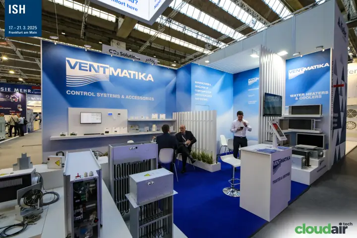 Ventmatika stand with electric duct heaters and water coils at ISH 2025