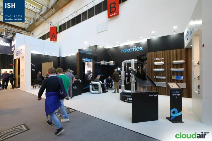 Vento group and Rokaflex stand seen from the Hall 8.0 aisle at ISH 2025