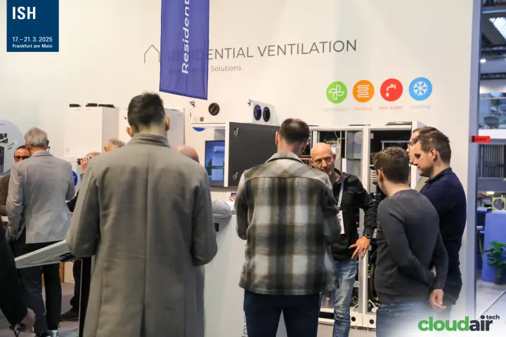 Visitors crowd the residential ventilation units at Komfovent