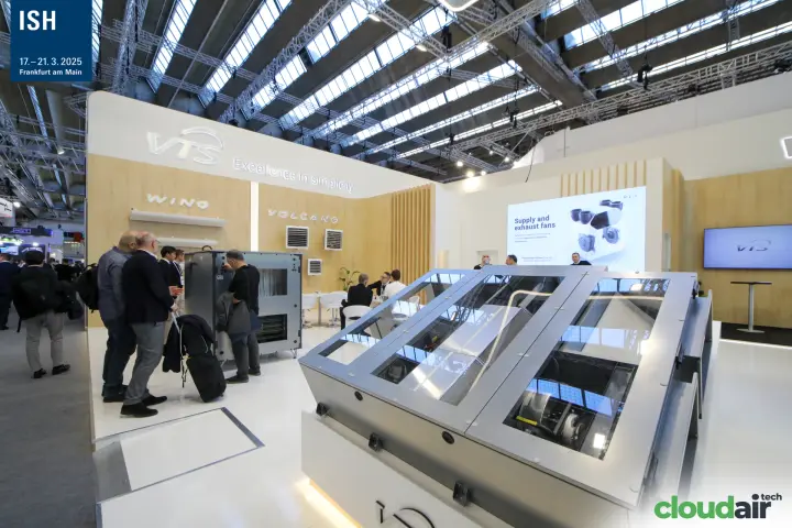VTS air handling unit with glass panels showing its internal fans at ISH 2025