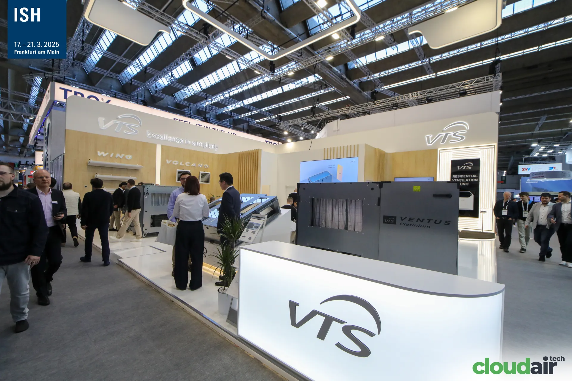 VTS stand with illuminated reception desk and VENTUS Platinium unit at ISH 2025