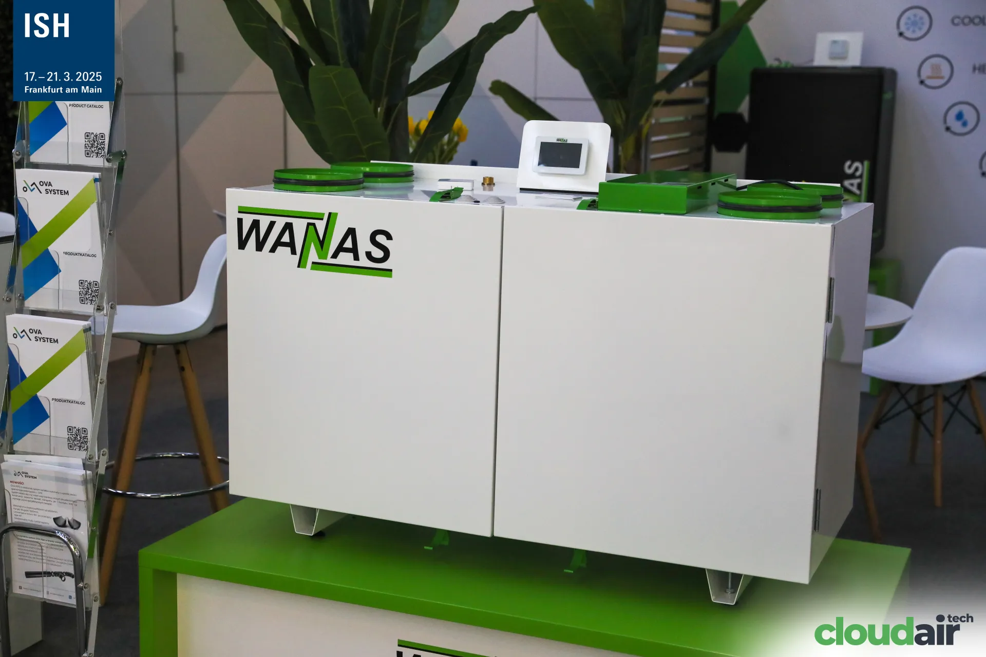 Wanas ventilation unit with green duct spigots and touchscreen controller at ISH 2025