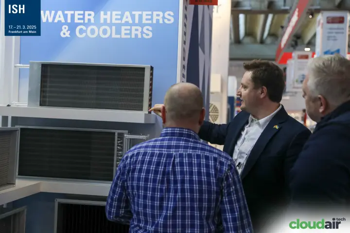 Water heater and cooler coils on display at the Matika stand at ISH 2025