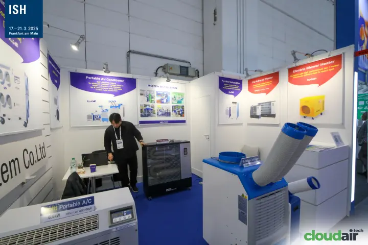 Weltem stand with portable air conditioners and infrared heater at ISH 2025