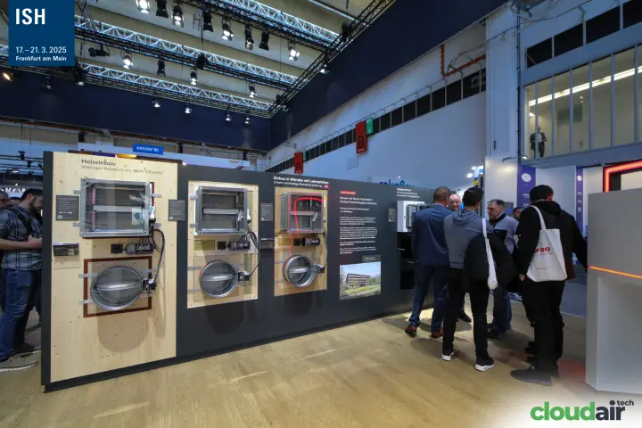 Wildeboer fire damper installations in timber and clay wall sections at ISH 2025