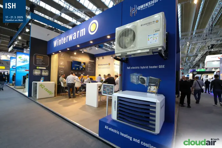 Winterwarm Qwikshift full electric hybrid heater QSE on the stand corner at ISH 2025