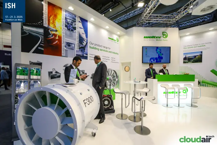 Wolter F300 axial fan in front of the product range wall