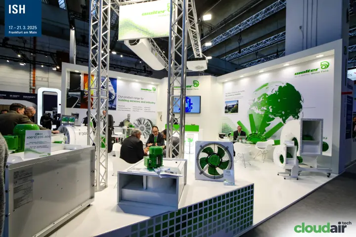 Wolter Fans stand with DKH smoke-extract duct fan and wall fan