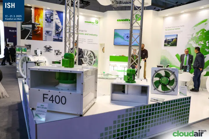 Wolter stand with F400 box fan and AEQ EC axial fan at ISH 2025