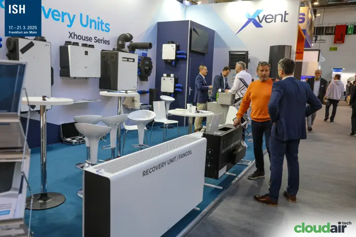 Xvent stand with Xhouse units and recovery unit/fancoil cabinets in front at ISH 2025