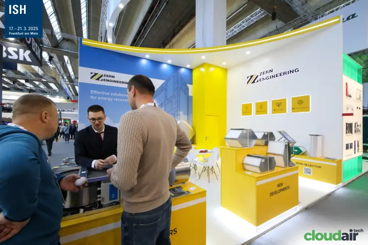 Zern Engineering stand with plate heat exchangers on yellow plinths at ISH 2025