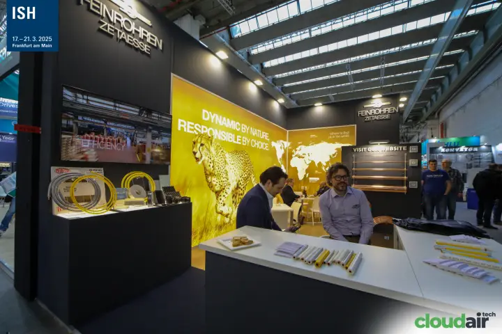 Zetaesse insulated pipes and Cu-Pex Gel coils on the Feinrohren stand at ISH 2025