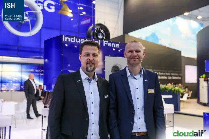 Ziehl-Abegg team in front of the Industrial Fans showcase at ISH 2025