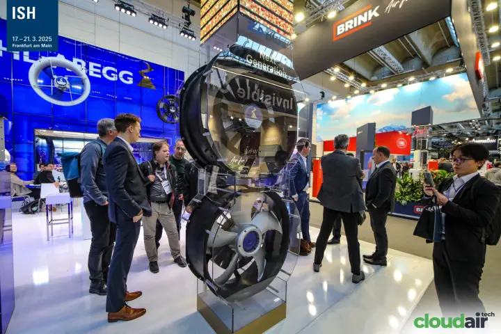 Ziehl-Abegg ZAplus "Next Generation" axial fan display in clear acrylic at ISH 2025