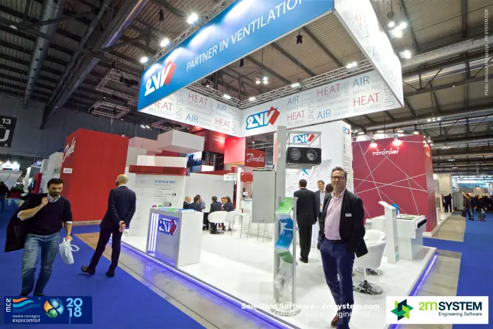 2VV stand from the aisle with a heat recovery unit mounted on a post