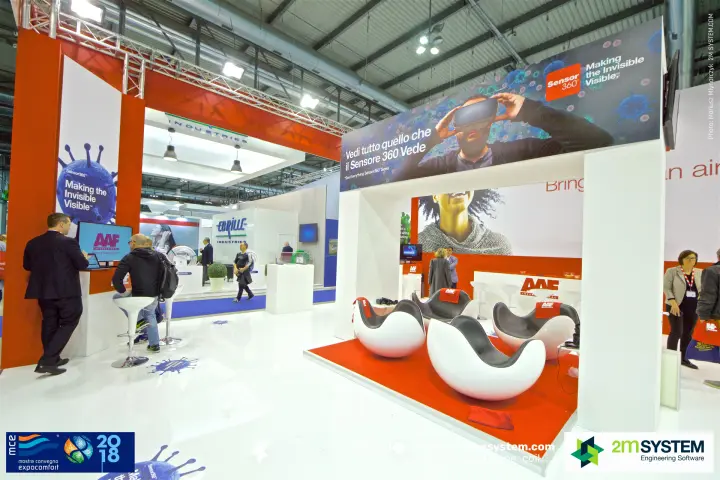 AAF stand promoting Sensor360 with egg-shaped lounge chairs