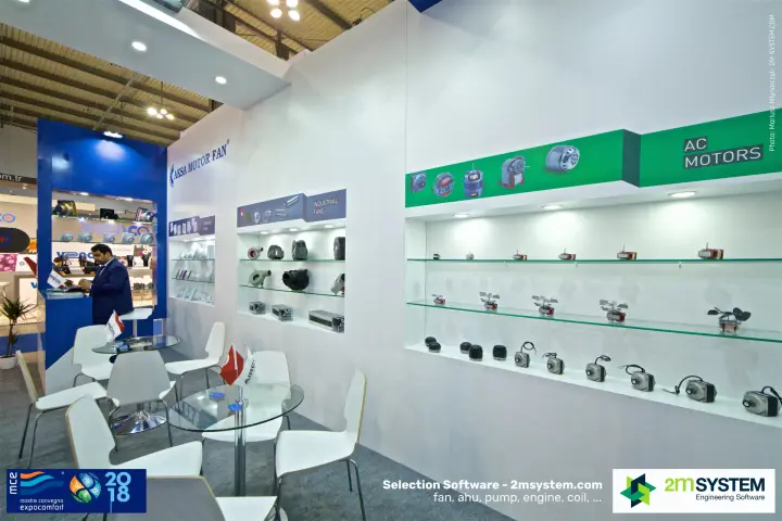 AC motors wall at the Aksa Motor Fan stand at MCE 2018
