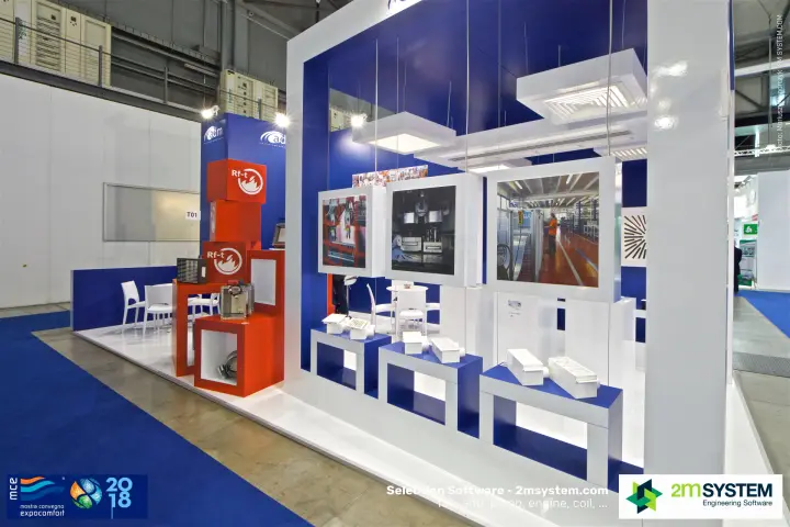 ADM stand with suspended ceiling diffusers and red Rf-t display cubes