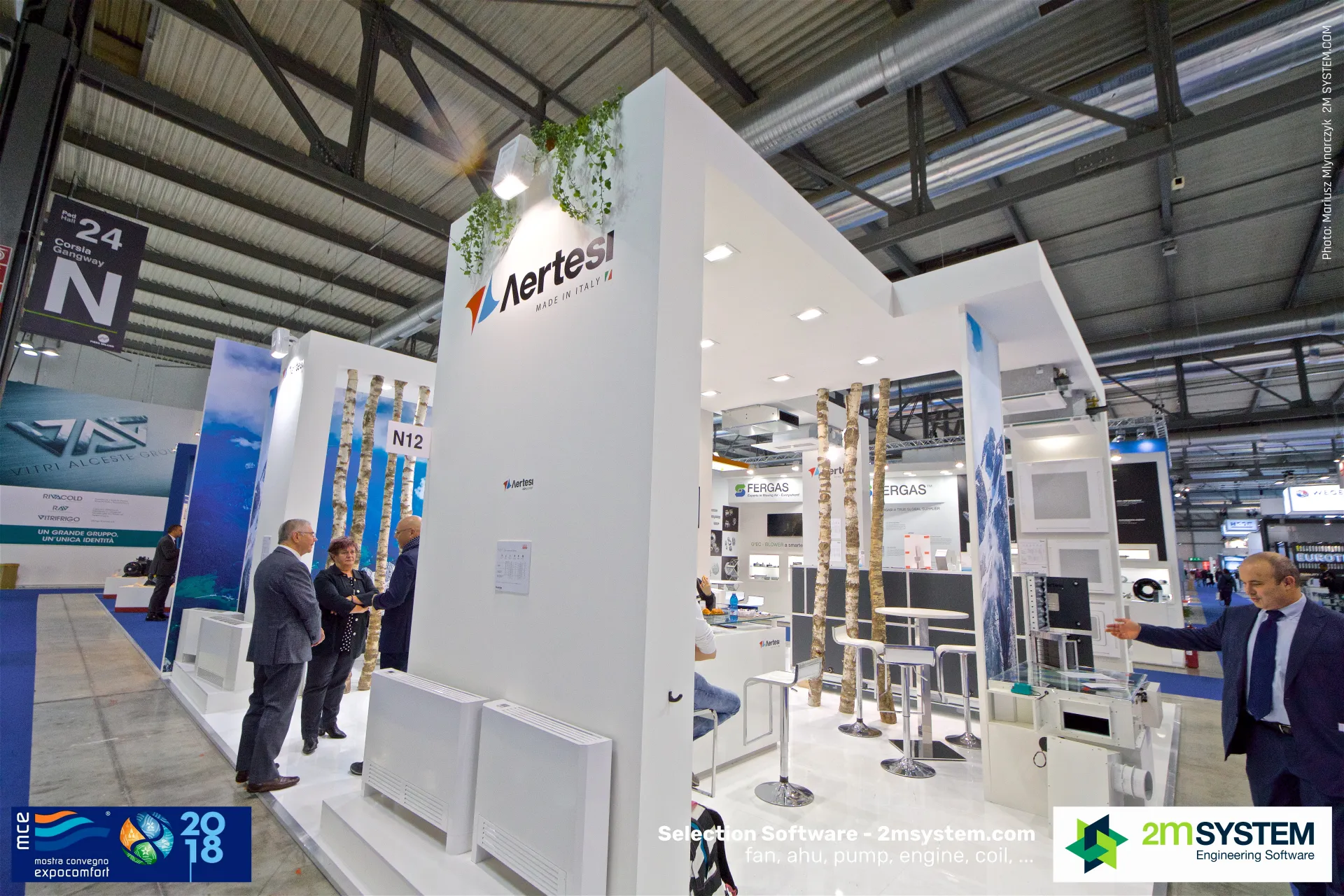 Aertesi Made in Italy stand with floor fan coils and cassette panels at MCE 2018