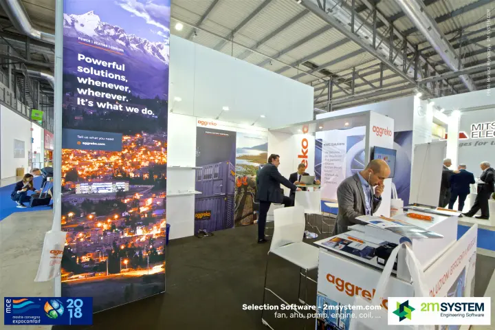 Aggreko column with the slogan "Powerful solutions, whenever, wherever" at MCE 2018