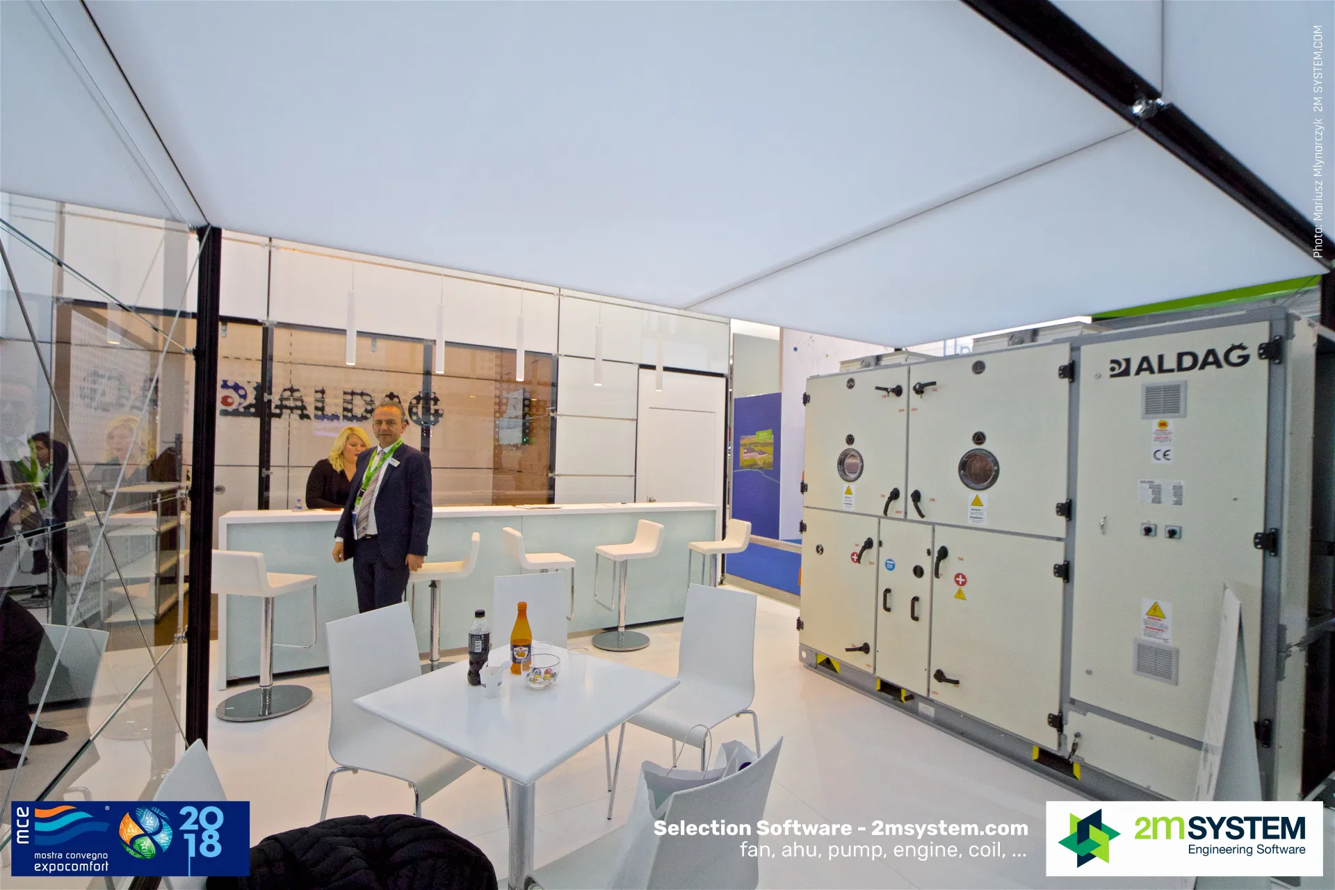 Aldag air handling unit beside the reception bar and meeting table at MCE 2018