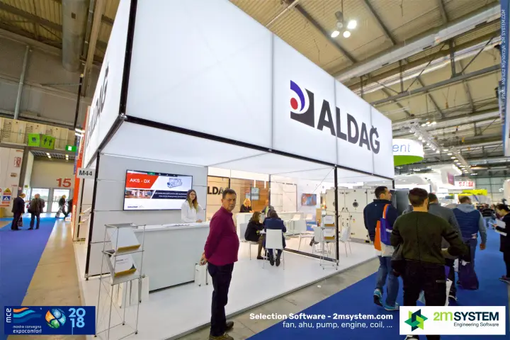 Aldag stand M44 with backlit fascia and AKS - DX screen at MCE 2018