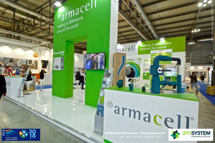 Armacell stand with green portal and insulated pipe display at MCE 2018