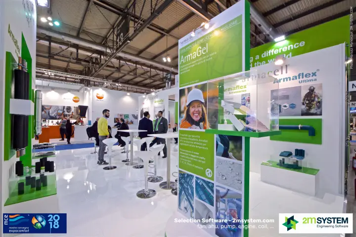 Armacell stand interior with ArmaGel tower and Armaflex Ultima wall at MCE 2018