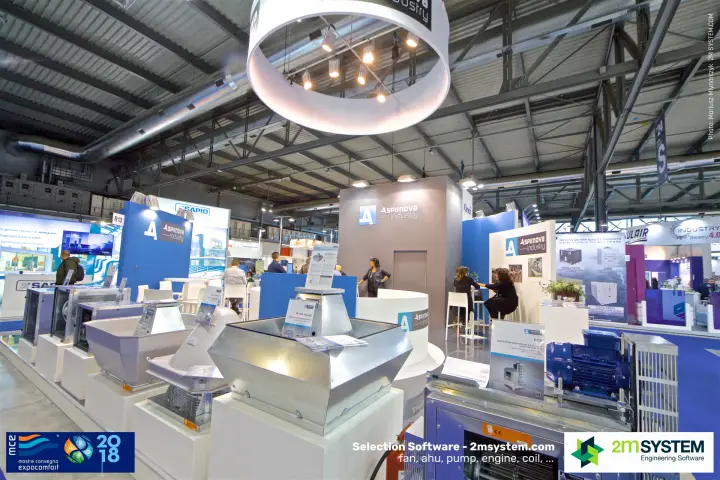 Aspirnova Industry roof fans and centrifugal units under ring banner at MCE 2018
