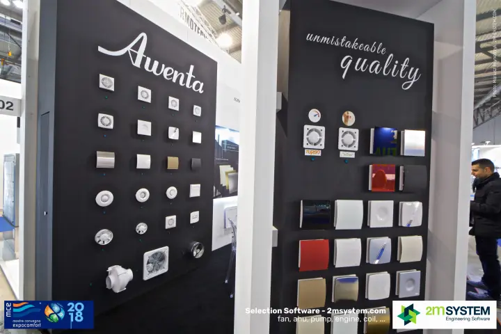 Awenta wall of bathroom fans including Turbo and Silent versions at MCE 2018