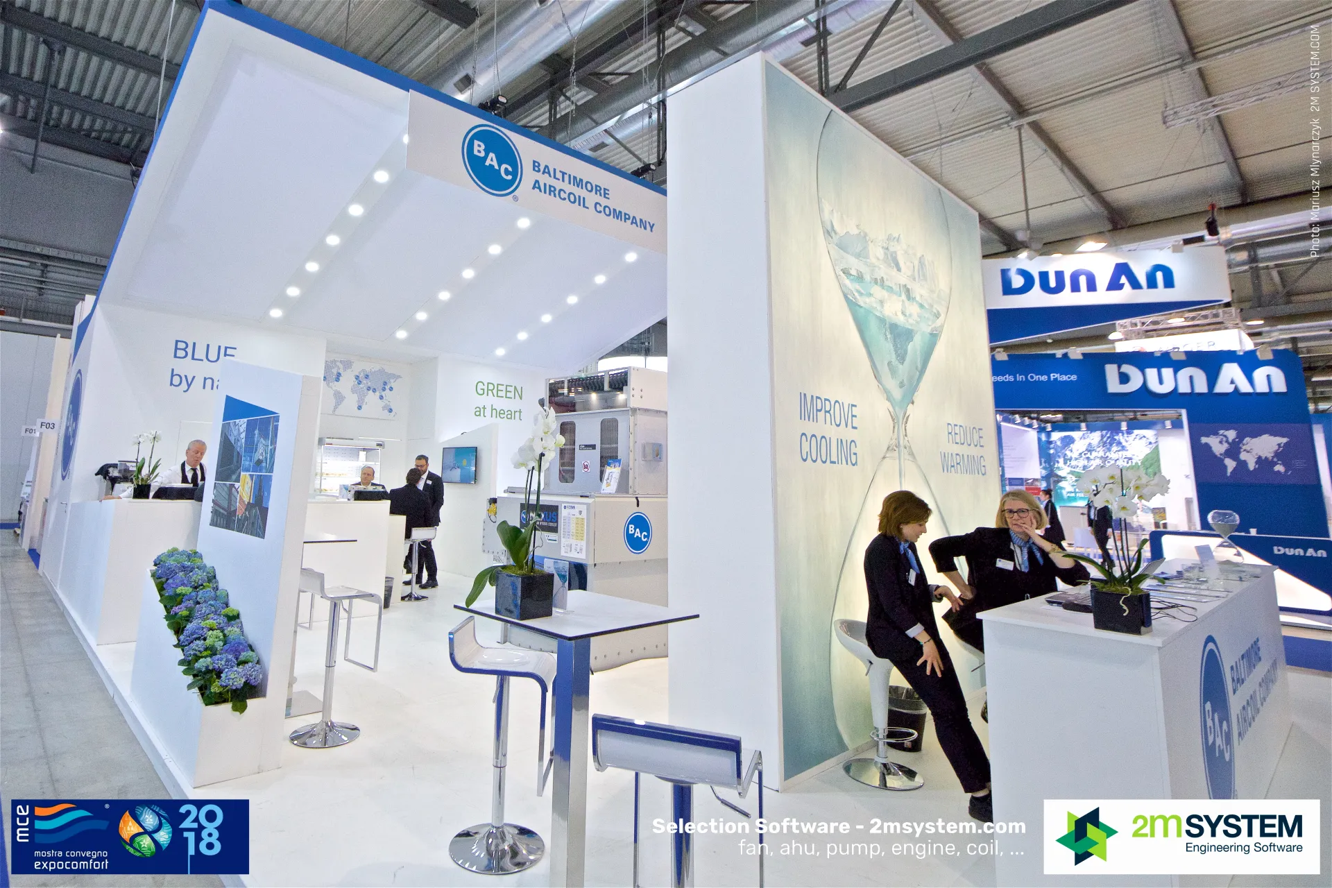 Baltimore Aircoil Company stand with hourglass graphic and counters at MCE 2018