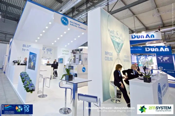 Baltimore Aircoil Company stand with hourglass graphic and counters at MCE 2018