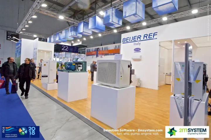 Beijer Ref Italy stand with condensing units and Carrier branding at MCE 2018