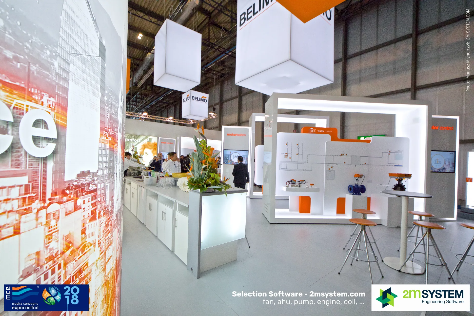 Belimo bar counter beside the 'motorisation' and 'water control' displays at MCE 2018