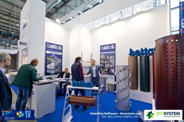 Bettati stand with perforated air diffusion cylinders and duct samples at MCE 2018